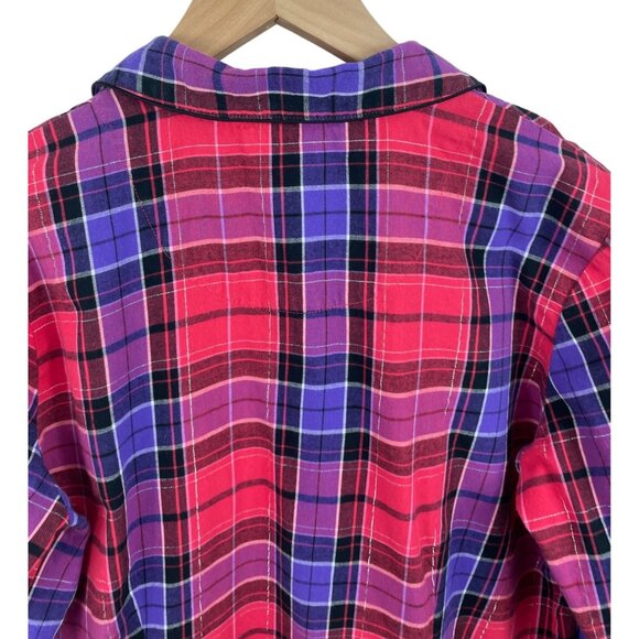 Victorias Secret Womens Plaid Button Down Flannel Shirt Dress Medium Red Purple - Picture 6 of 10